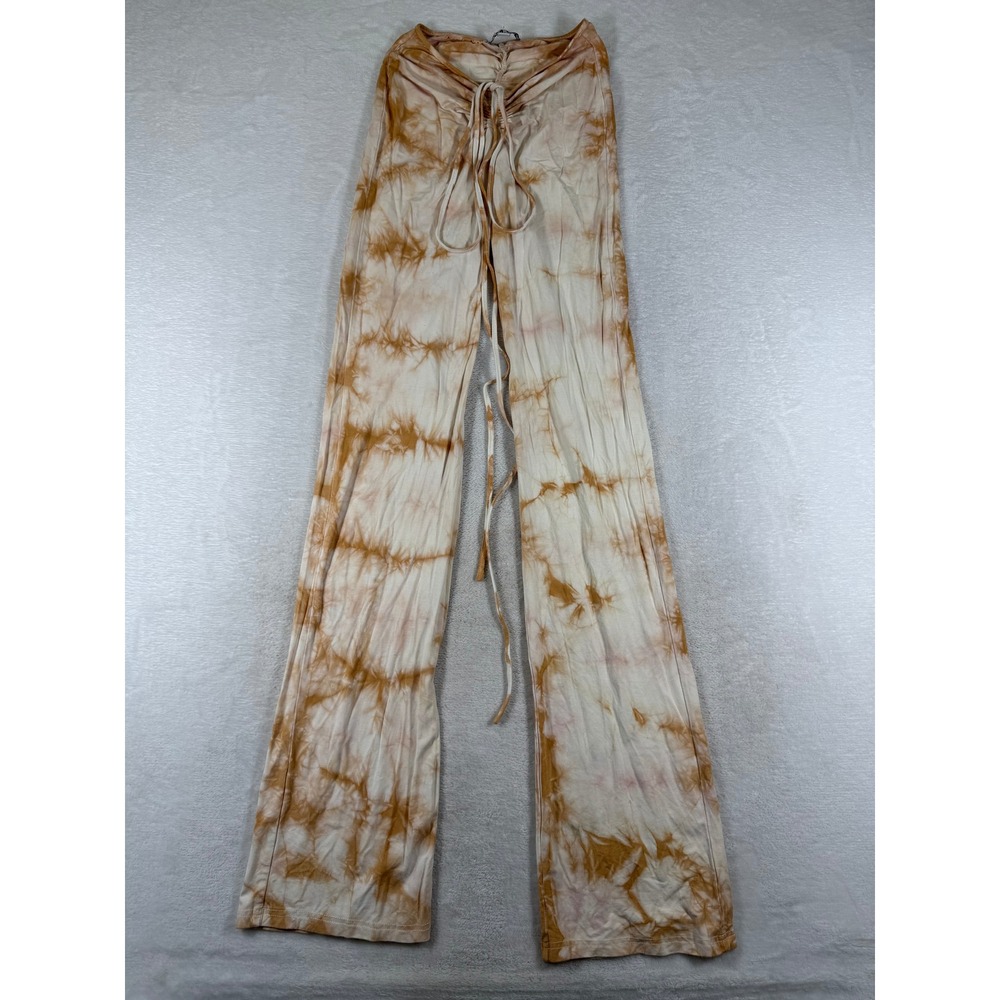 I.AM.GIA Tan White Tie Dye Ruched V-Waist Wide Leg Flare Pants XS